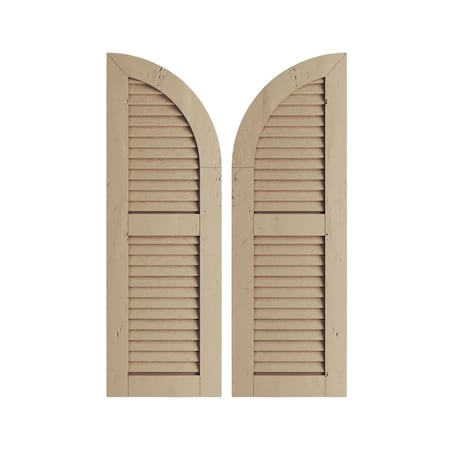 Knotty Pine 2 Equal Louver W/Quarter Round Arch Top Faux Wood Shutters, 12W X 54H (42 Low Side)